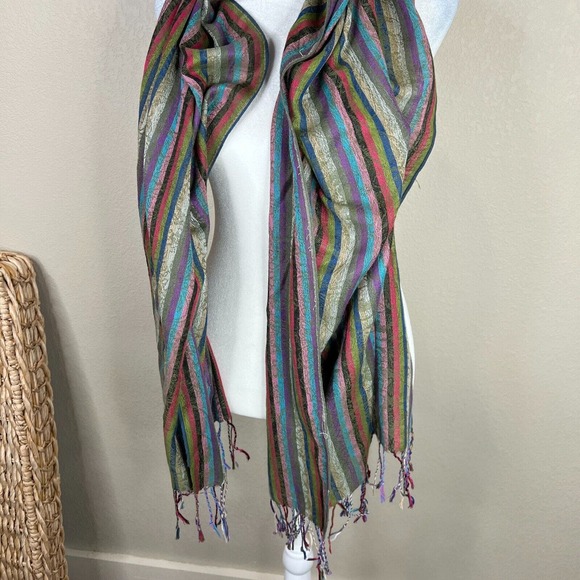Striped Scarf Colorful Boho Classic Lagenlook - Picture 3 of 6